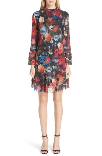 Women's Fuzzi Mock Neck Floral Tulle Dress - Blue