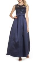 Women's Eliza J Sequin Embellished Illusion Neck Gown - Blue