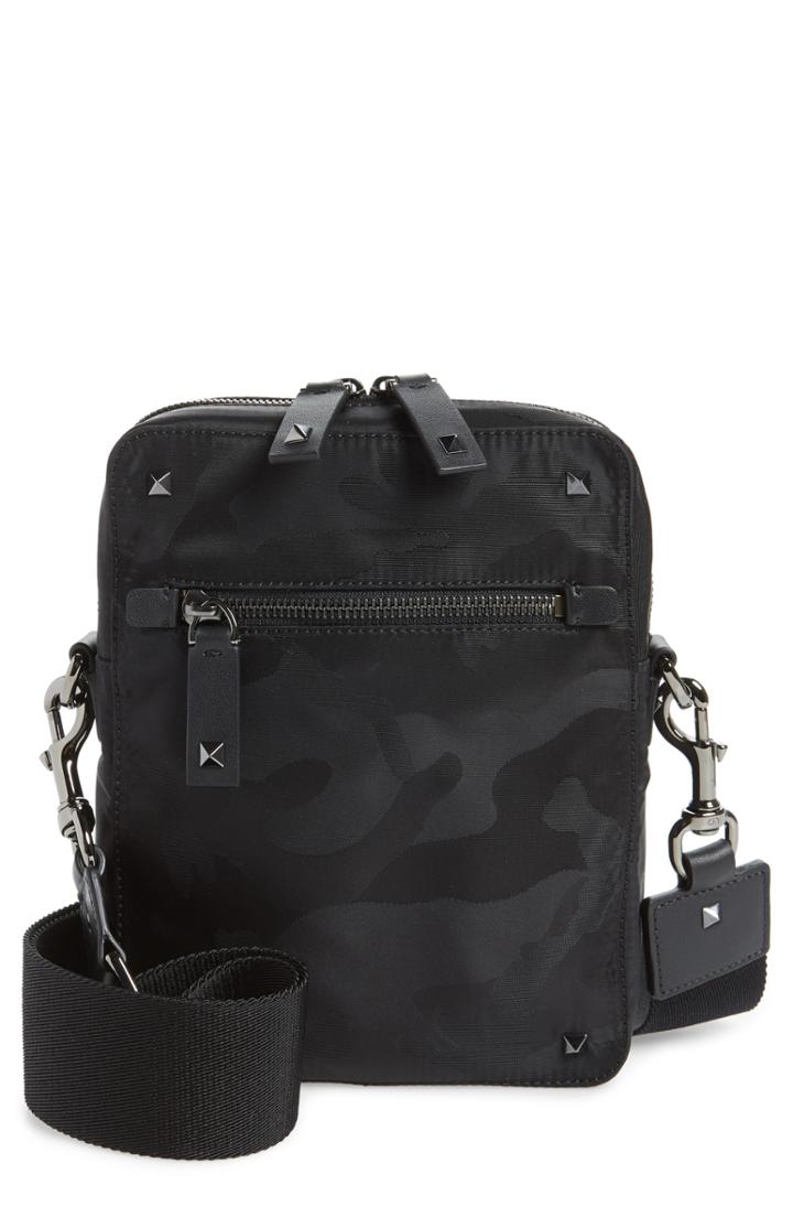 Men's Valentino Garavani Small Camo Messenger Bag - Black