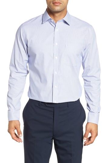 Men's Nordstrom Men's Shop Trim Fit Non-iron Stripe Dress Shirt 34/35 - Blue