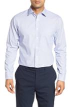Men's Nordstrom Men's Shop Trim Fit Non-iron Stripe Dress Shirt 34/35 - Blue