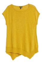 Women's Eileen Fisher Cap Sleeve Organic Linen & Cotton Scoop Neck Top, Size - Yellow