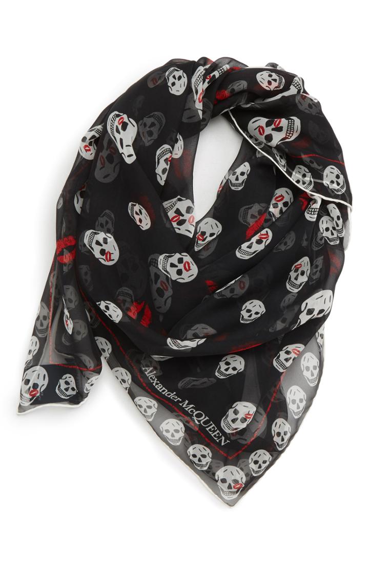 Women's Alexander Mcqueen Fo Skull Kisses Chiffon Scarf, Size - Black
