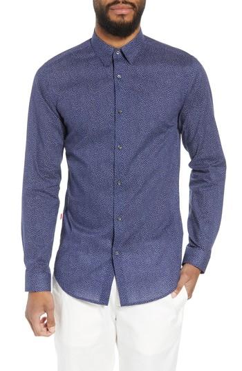 Men's Theory Murrary Trim Fit Print Sport Shirt, Size - Blue