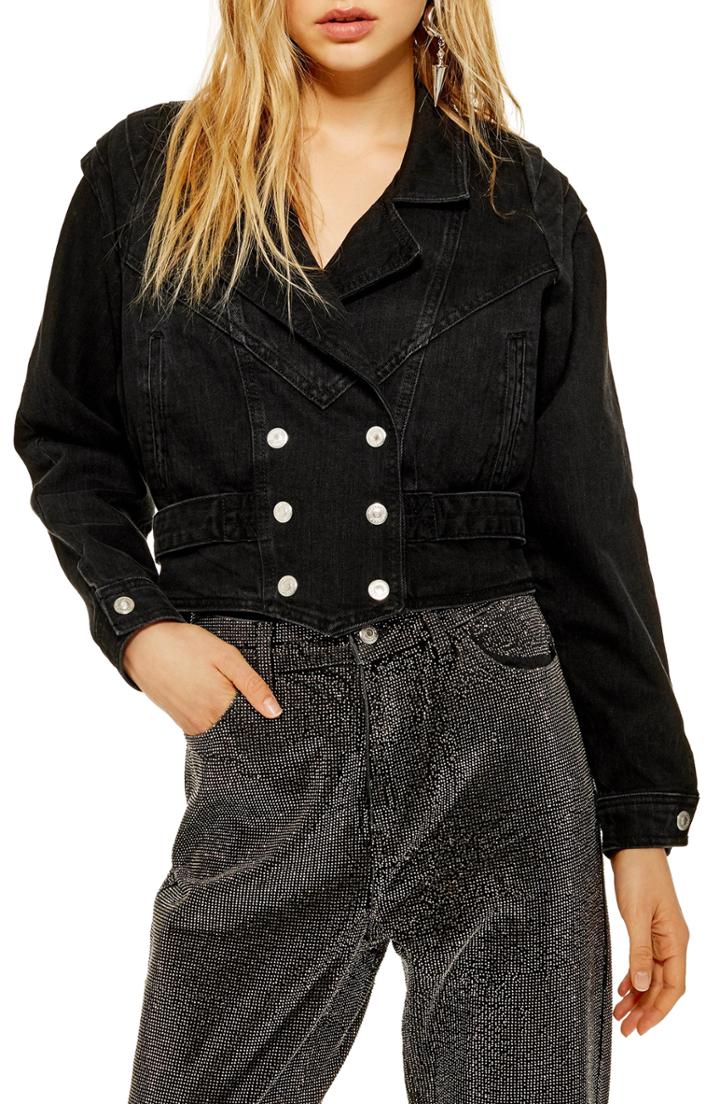 Women's Topshop 80s Denim Jacket Us (fits Like 0-2) - Black
