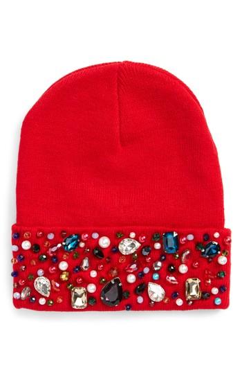Women's Natasha Crystal Beanie - Red