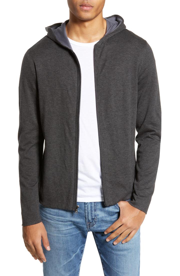 Men's James Perse Double Layer Full Zip Hoodie (s) - Black