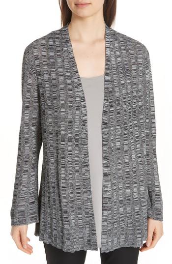 Women's Eileen Fisher Bell Sleeve Silk Blend Cardigan, Size - Black
