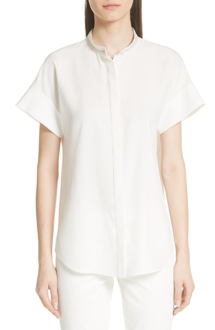 Women's Lafayette 148 New York Camilla Silk Matte Blouse - White