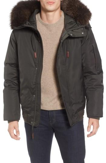 Men's Andrew Marc Bomber Jacket With Genuine Fox Fur Trim - Green