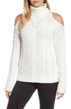 Women's Rd Style Cold Shoulder Turtleneck Cable Sweater - White