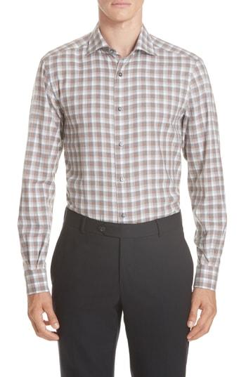 Men's Ermenegildo Zegna Classic Fit Check Sport Shirt - Brown