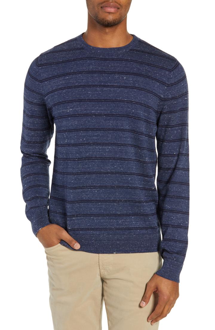 Men's Nordstrom Men's Shop Regular Fit Stripe Cotton & Cashmere Sweater - Blue