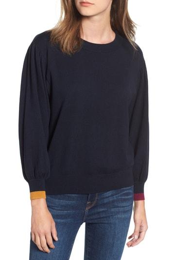 Women's Hinge Contrast Cuff Sweater, Size - Blue