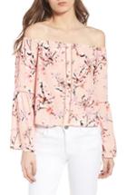 Women's Cupcakes And Cashmere Berney Floral Print Off The Shoulder Top - Coral