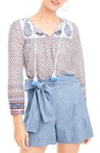 Women's J.crew Floral Paisley Cotton Peasant Top