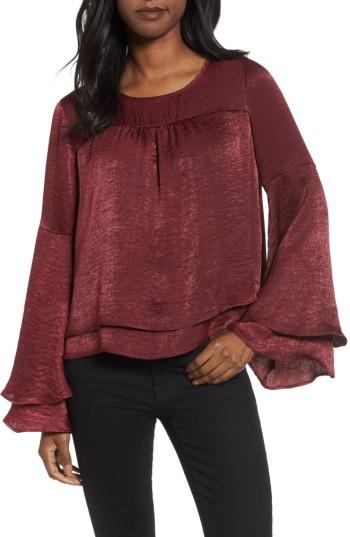Women's Halogen Bell Sleeve Hammered Satin Blouse - Burgundy