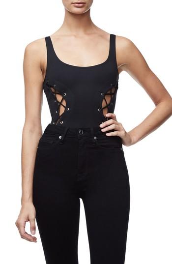 Women's Good American The Contour Lace-up Bodysuit - Black