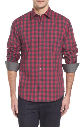 Men's Bugatchi Slim Fit Check Sport Shirt, Size - Purple