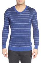 Men's Bugatchi Stripe Silk Blend Sweater - Blue