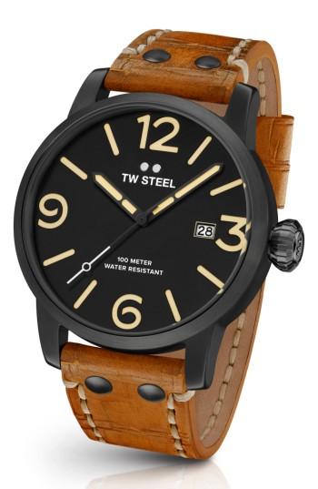 Men's Tw Steel Maverick Leather Strap Watch, 45mm