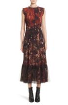 Women's Fuzzi Print Tulle Plisse Hem Midi Dress - Red