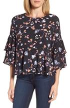 Women's Gibson Tiered Ruffle Sleeve Peplum Blouse - Black