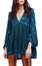 Women's Free People Embroidered Bell Sleeve Top - Green