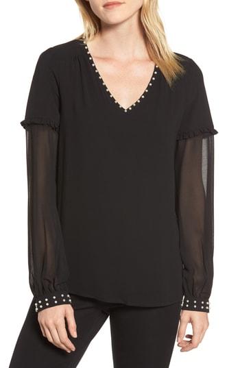 Women's Karl Lagerfeld Paris Pearl Bead Detail Blouse - Black