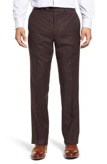 Men's John W. Nordstrom Torino Traditional Fit Flat Front Solid Wool & Cashmere Trousers - Burgundy