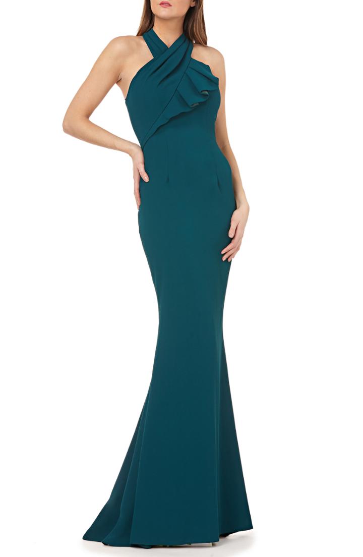 Women's Carmen Marc Valvo Infusion Twisted Halter Trumpet Gown
