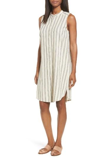 Women's Eileen Fisher Stripe Cotton & Linen Shift Dress - Black