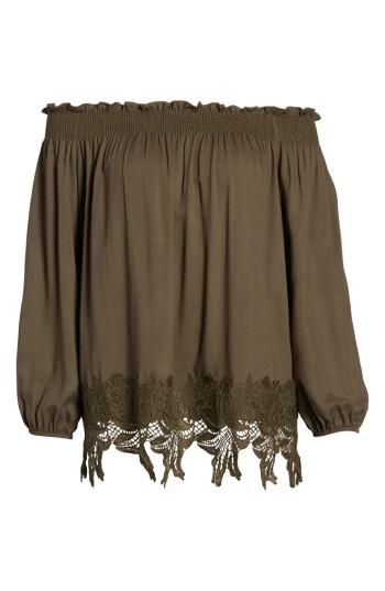 Women's Halogen Lace Trim Off The Shoulder Top - Green
