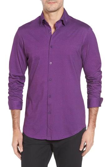 Men's Stone Rose Slim Fit Patchwork Print Knit Sport Shirt (s) - Purple