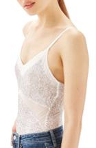 Women's Topshop Glitter Mesh Bodysuit Us (fits Like 0) - White