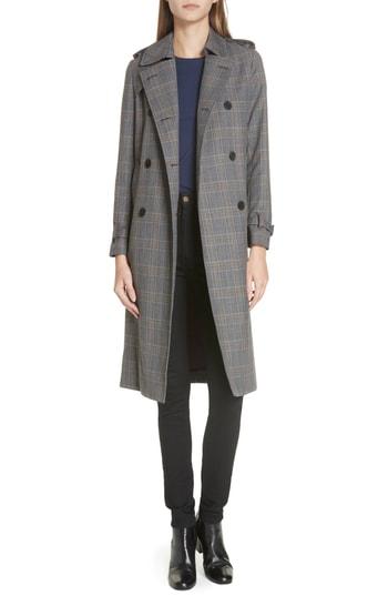 Women's Sandro Long Plaid Coat Us / 34 Fr - Grey