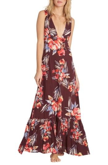 Women's Billabong Awoke For Waves Floral Print Maxi Dress - Burgundy