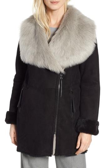 Women's Hiso Toni Genuine Toscana Shearling Coat - Black