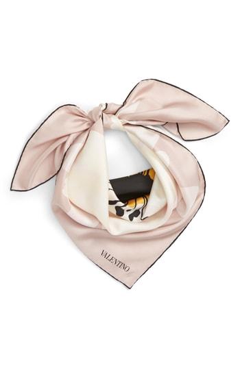 Women's Valentino Daisy Silk Twill Square Scarf, Size - Pink