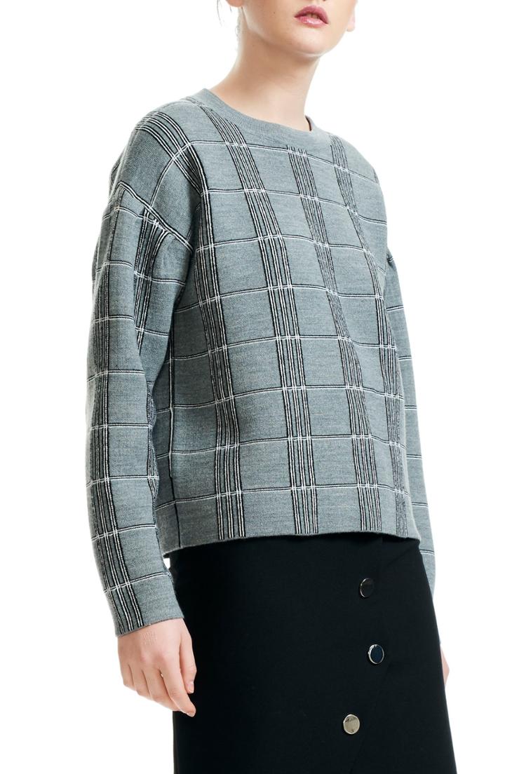 Women's Maje Mission Grid Pattern Wool Blend Sweater