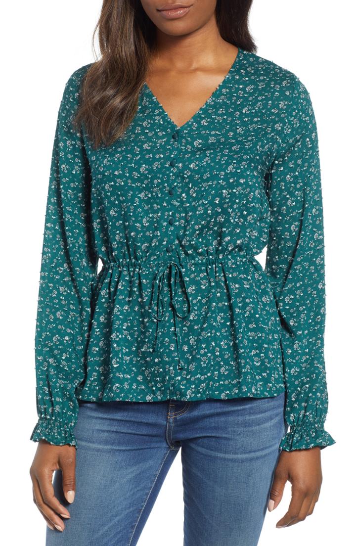 Women's Caslon Textured Print Top, Size - Green