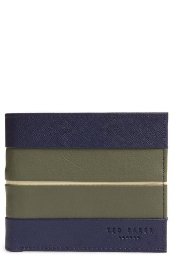 Men's Ted Baker London Striped Leather Bifold Wallet - Blue
