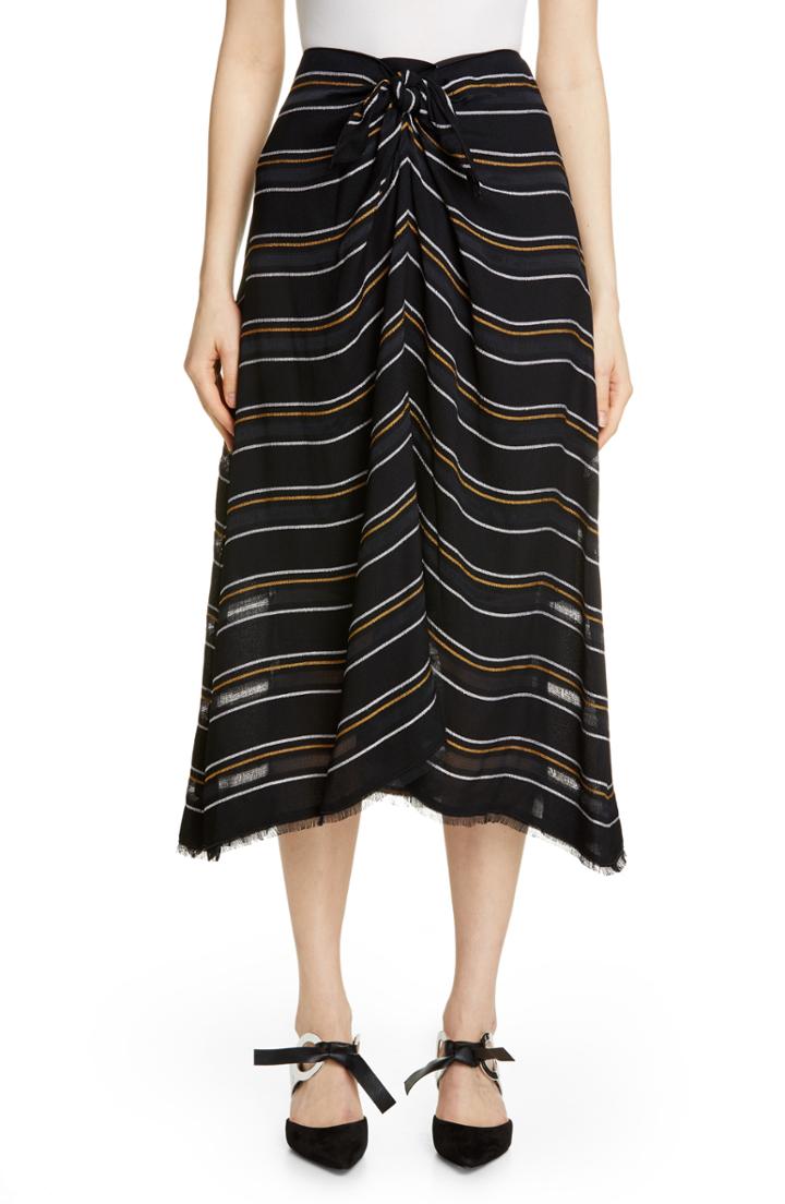 Women's Proenza Schouler Tie Front Stripe Crepe Skirt - Black
