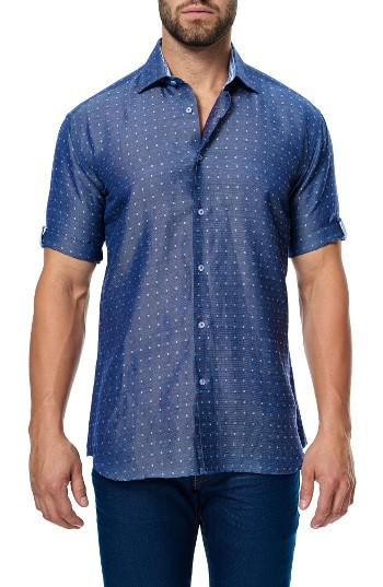 Men's Maceoo Fresh Navy Jacquard Trim Fit Sport Shirt
