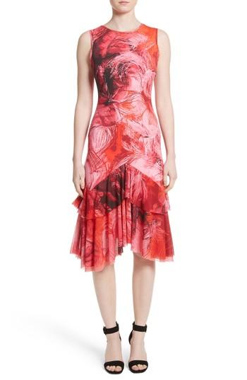 Women's Fuzzi Print Tulle Ruffle Hem Dress - Pink