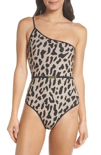 Women's Diane Von Furstenberg Belted One-shoulder One-piece Swimsuit - Beige