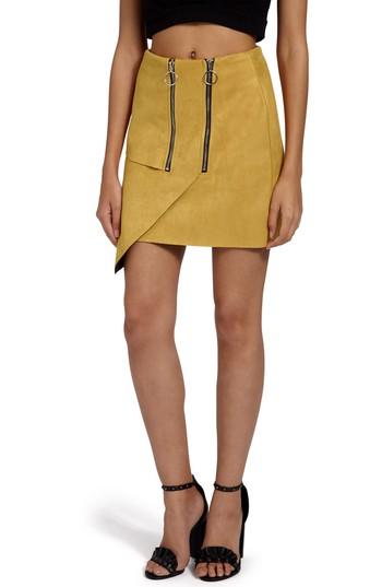 Women's Missguided Double Zip Faux Suede Miniskirt Us / 8 Uk - Yellow