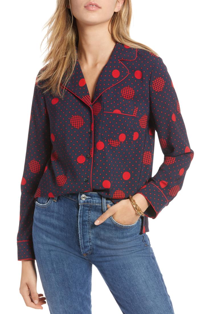 Women's 1901 Geometric Pattern Button Up Shirt - Blue