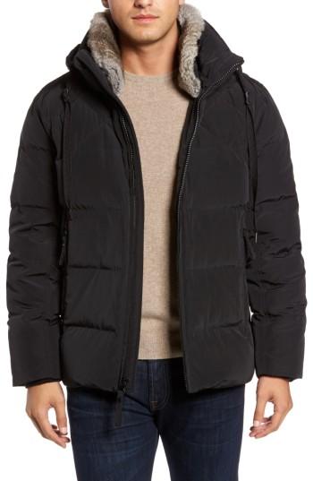 Men's Marc New York Navan Quilted Down Jacket With Genuine Rabbit Fur Trim - Black