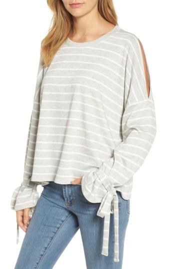 Women's Calson Cold Shoulder Tie Sleeve Tee - Grey